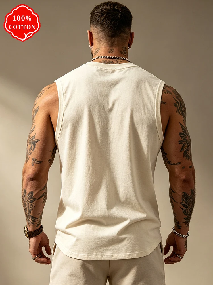Men's New Summer 100% Cotton Short-Sleeved T-Shirt California Letter Print Loose Sleeveless Tank Top Casual Sport Vest-H13