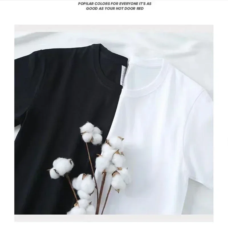 American Retro Print Short Sleeve Women's T-shirt Summer Loose Korean Design BM Style White Top Comfortable Fit round ...