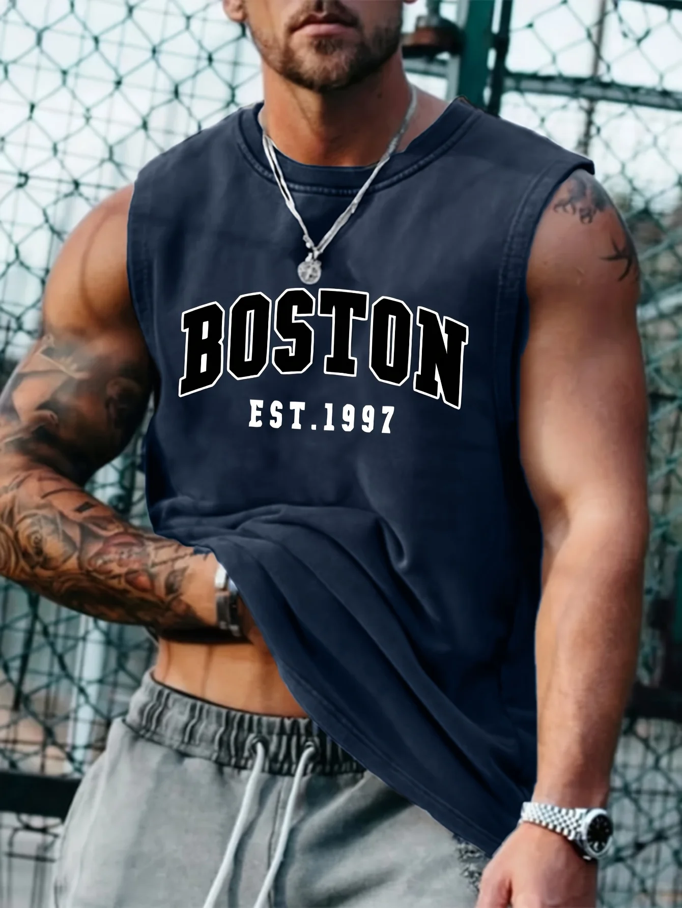 100 Cotton Men's Summer Fashion Casual Sports Loose Boston Est 1997 Print Comfortable Breathable Round Neck Sleeveless Vest