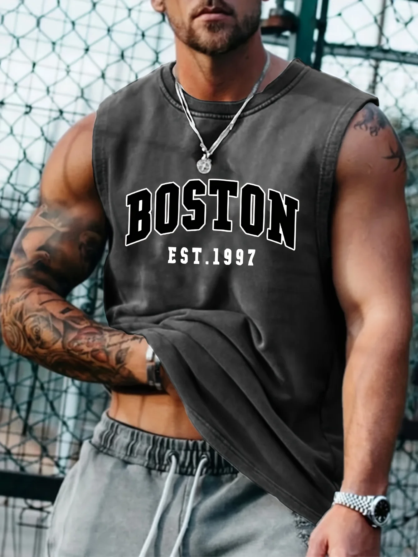 100 Cotton Men's Summer Fashion Casual Sports Loose Boston Est 1997 Print Comfortable Breathable Round Neck Sleeveless Vest