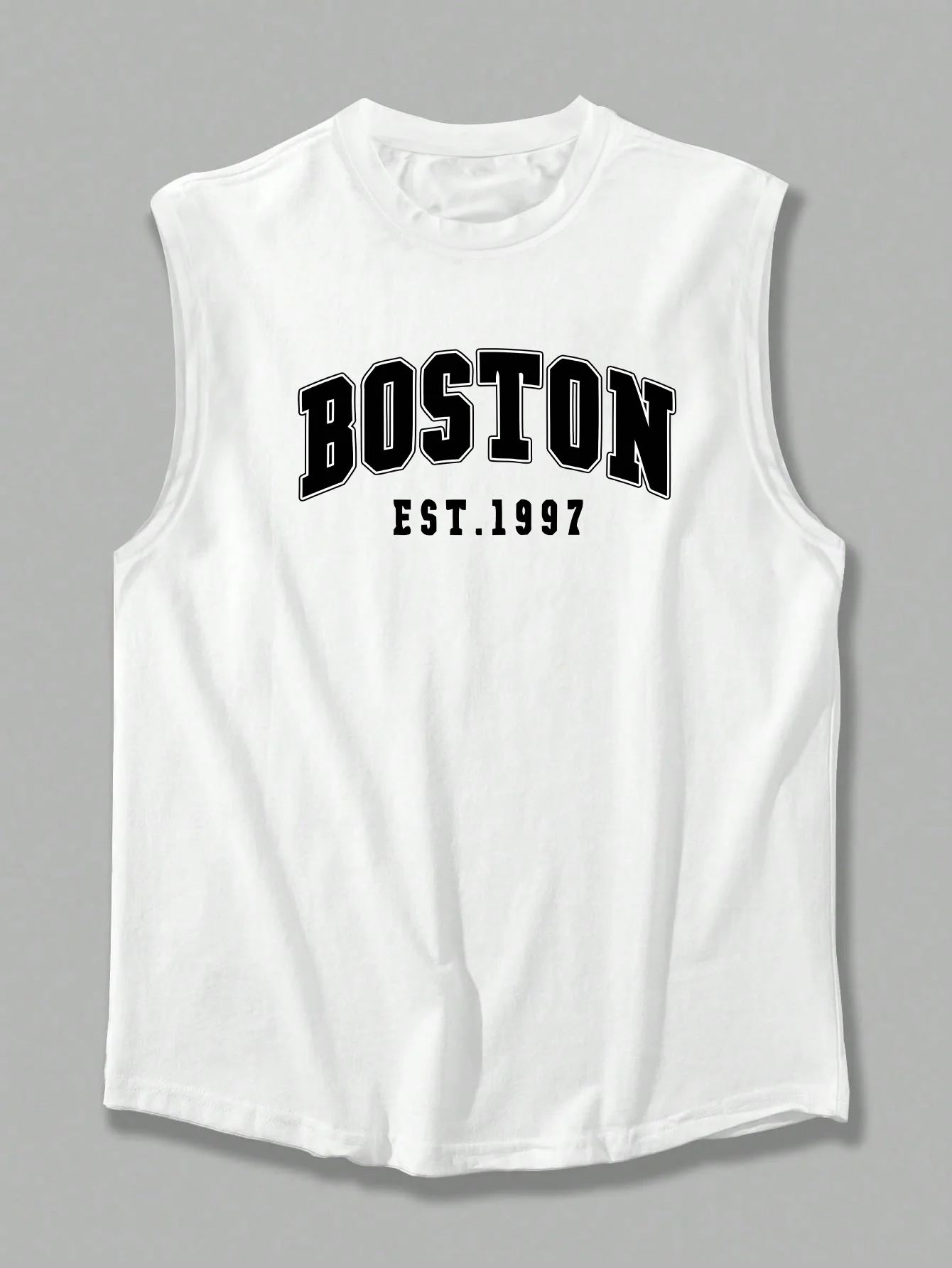 100 Cotton Men's Summer Fashion Casual Sports Loose Boston Est 1997 Print Comfortable Breathable Round Neck Sleeveless Vest
