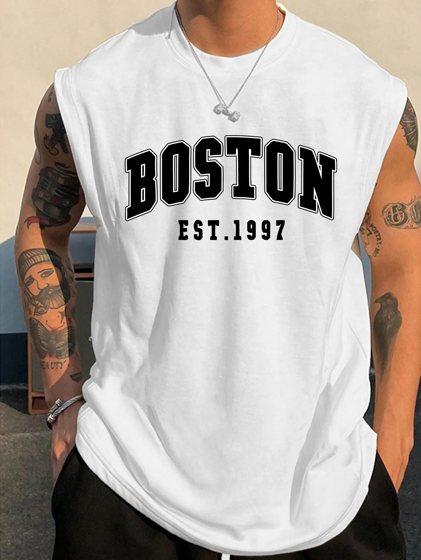 100 Cotton Men's Summer Fashion Casual Sports Loose Boston Est 1997 Print Comfortable Breathable Round Neck Sleeveless Vest