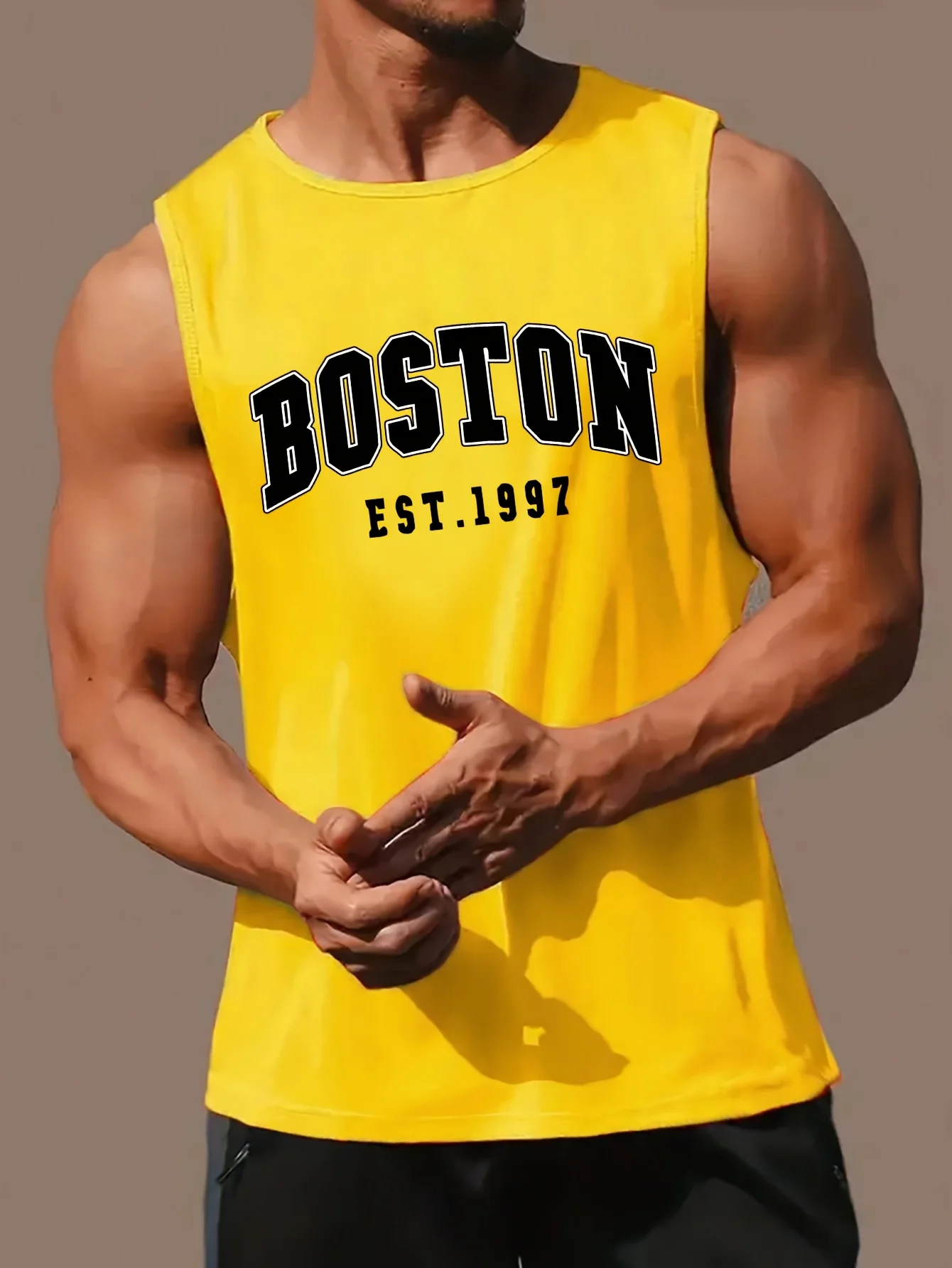 100 Cotton Men's Summer Fashion Casual Sports Loose Boston Est 1997 Print Comfortable Breathable Round Neck Sleeveless Vest