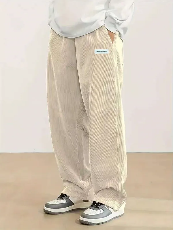 Men's corduroy loose European size hanging multi-functional casual straight leg pants, suitable for daily travel
