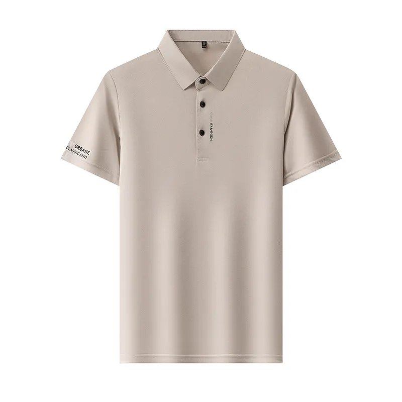 New Men's Business Casual Short Sleeved Shirt with Badge Solid Color Polo Shirt Fashionable Breathable Comfortable Versatile Top