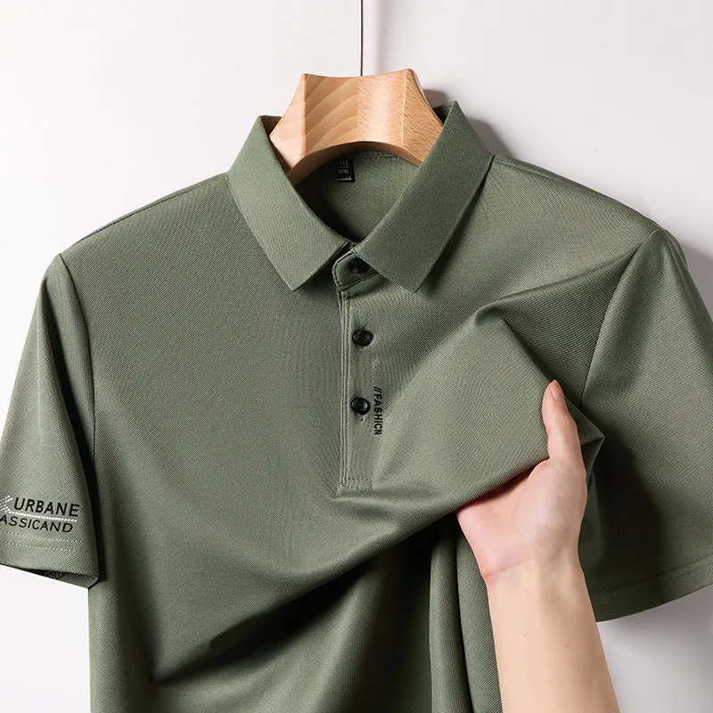 New Men's Business Casual Short Sleeved Shirt with Badge Solid Color Polo Shirt Fashionable Breathable Comfortable Versatile Top