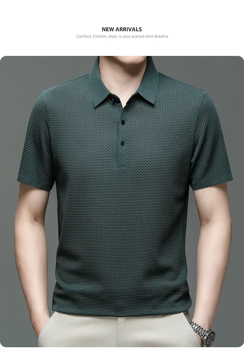 Business Casual Sweat-absorbing Top Brand Clothes Summer New Men's Short Sleeve T-shirt Ice Silk Cool and Breathable POLO Shirt