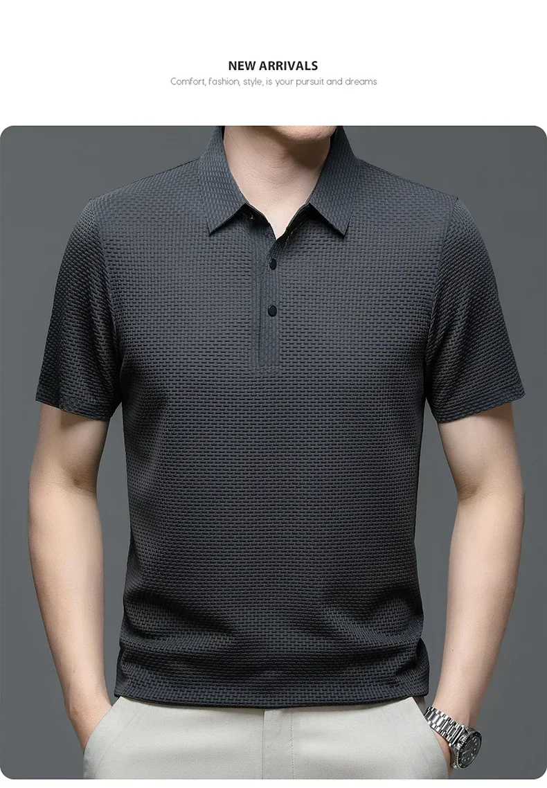 Business Casual Sweat-absorbing Top Brand Clothes Summer New Men's Short Sleeve T-shirt Ice Silk Cool and Breathable POLO Shirt