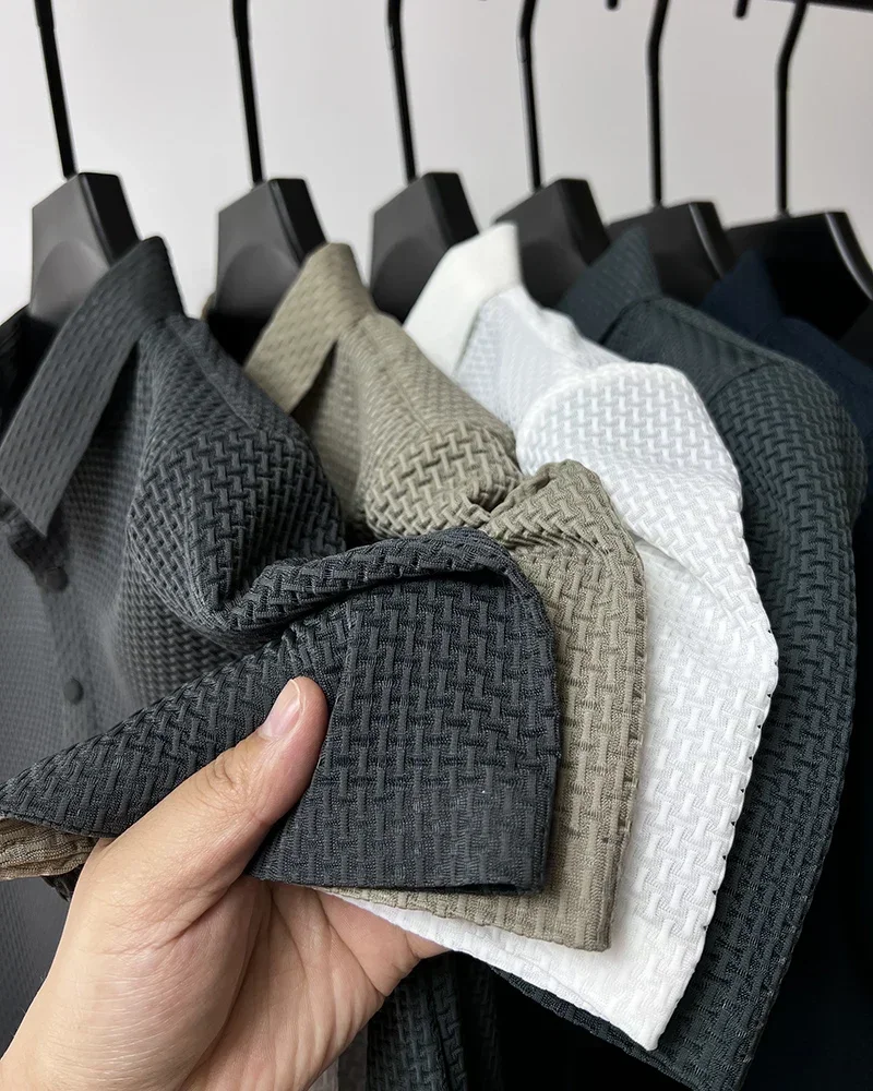 Business Casual Sweat-absorbing Top Brand Clothes Summer New Men's Short Sleeve T-shirt Ice Silk Cool and Breathable POLO Shirt