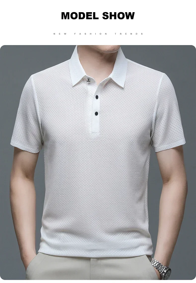Business Casual Sweat-absorbing Top Brand Clothes Summer New Men's Short Sleeve T-shirt Ice Silk Cool and Breathable POLO Shirt