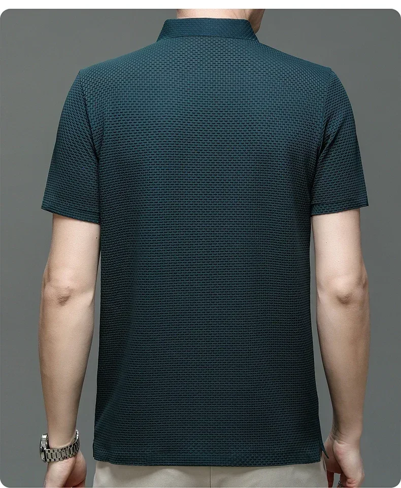 Business Casual Sweat-absorbing Top Brand Clothes Summer New Men's Short Sleeve T-shirt Ice Silk Cool and Breathable POLO Shirt