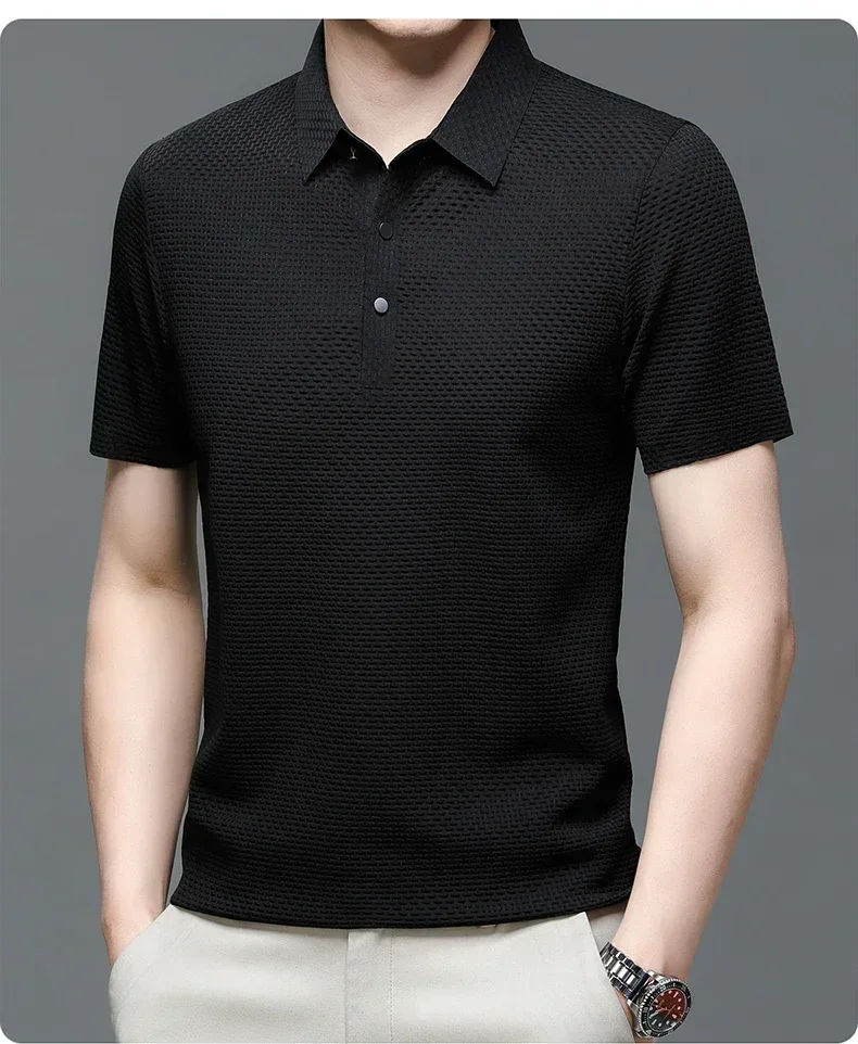 Business Casual Sweat-absorbing Top Brand Clothes Summer New Men's Short Sleeve T-shirt Ice Silk Cool and Breathable POLO Shirt