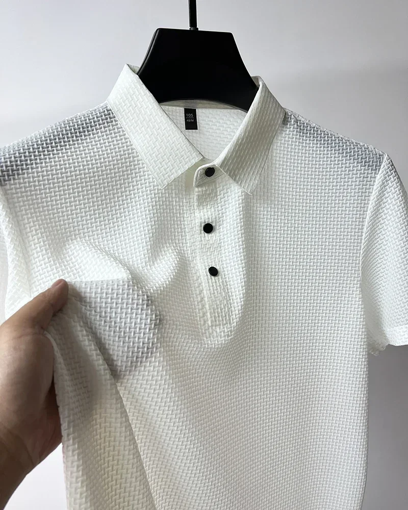 Business Casual Sweat-absorbing Top Brand Clothes Summer New Men's Short Sleeve T-shirt Ice Silk Cool and Breathable POLO Shirt