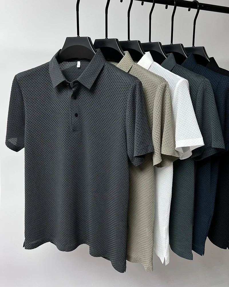 Business Casual Sweat-absorbing Top Brand Clothes Summer New Men's Short Sleeve T-shirt Ice Silk Cool and Breathable POLO Shirt