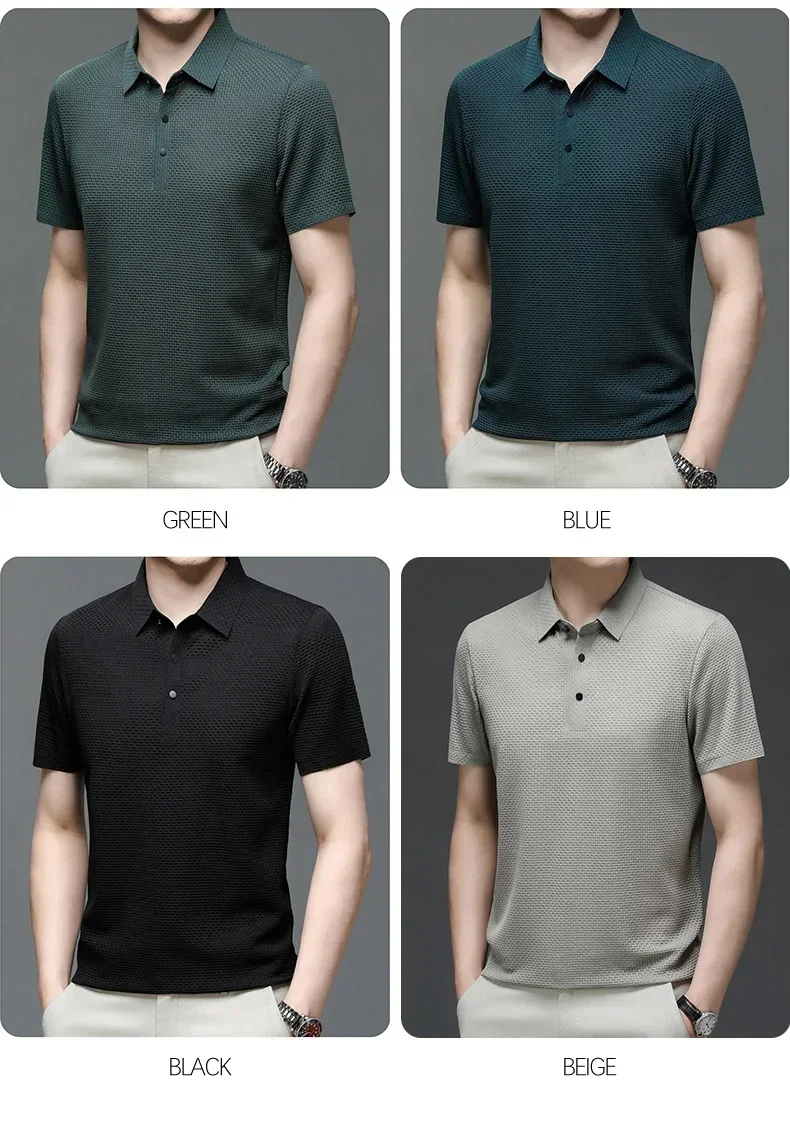 Business Casual Sweat-absorbing Top Brand Clothes Summer New Men's Short Sleeve T-shirt Ice Silk Cool and Breathable POLO Shirt