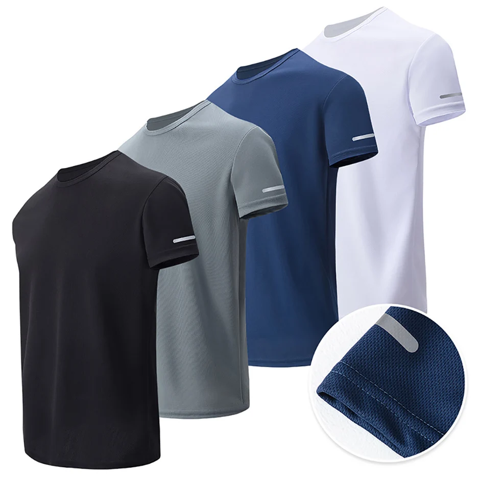 1/4 Pack Men's Solid Mesh Quick-drying Sports Short Sleeve Casual Joker Running Fitness Comfortable Plus-size Pullover T-shirt