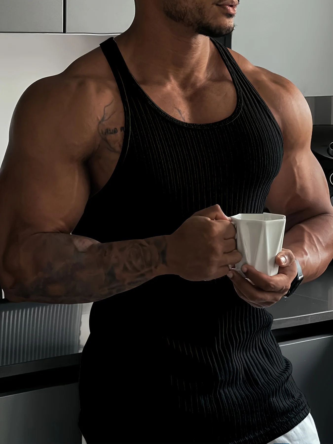Summer New Fitness Clothes Quick Drying Tank Top Men's H-shaped Tight Vertical Stripe Muscle Exercise Tie Slim Fit High Elastic