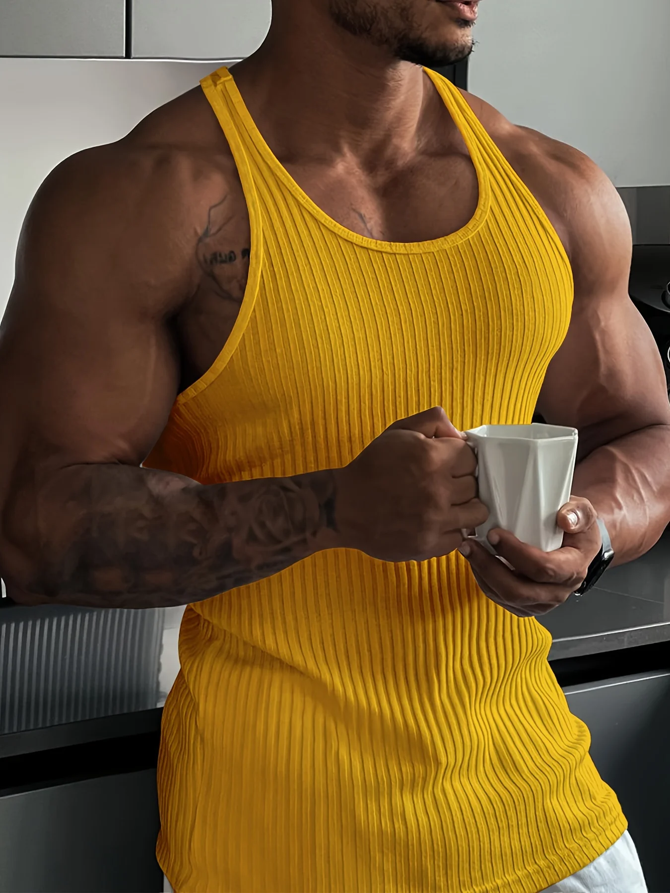 Summer New Fitness Clothes Quick Drying Tank Top Men's H-shaped Tight Vertical Stripe Muscle Exercise Tie Slim Fit High Elastic