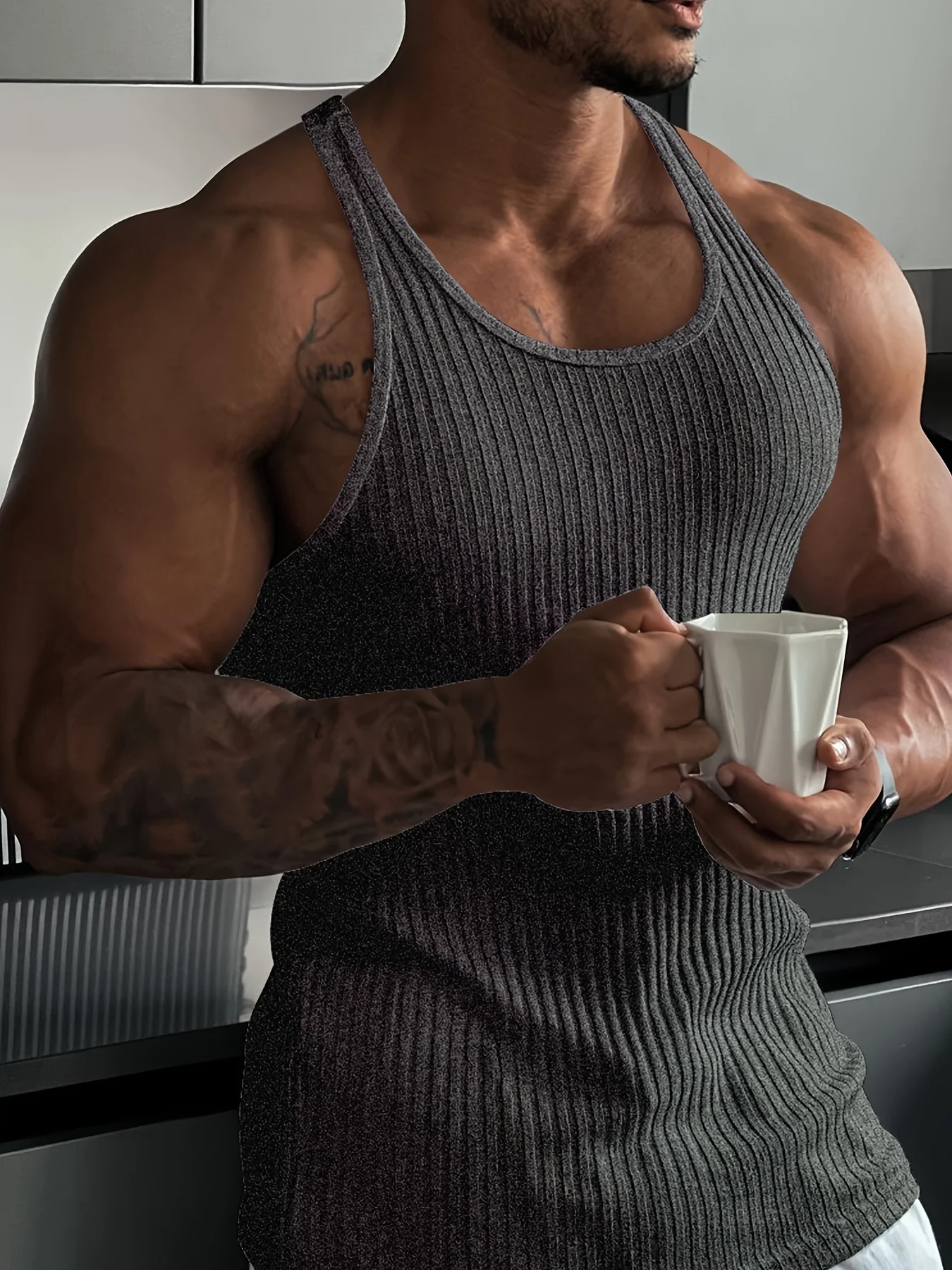 Summer New Fitness Clothes Quick Drying Tank Top Men's H-shaped Tight Vertical Stripe Muscle Exercise Tie Slim Fit High Elastic
