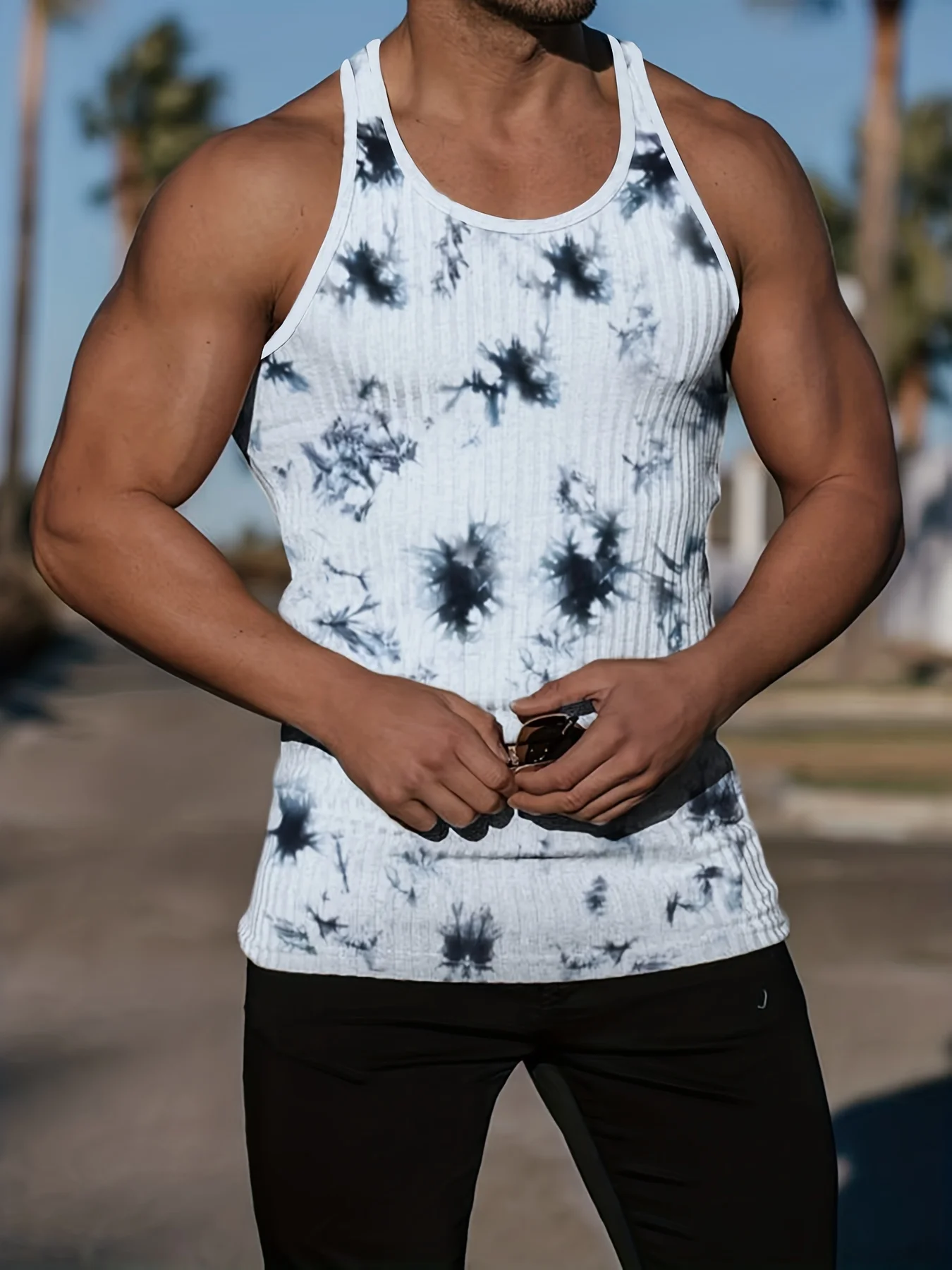 Summer New Fitness Clothes Quick Drying Tank Top Men's H-shaped Tight Vertical Stripe Muscle Exercise Tie Slim Fit High Elastic