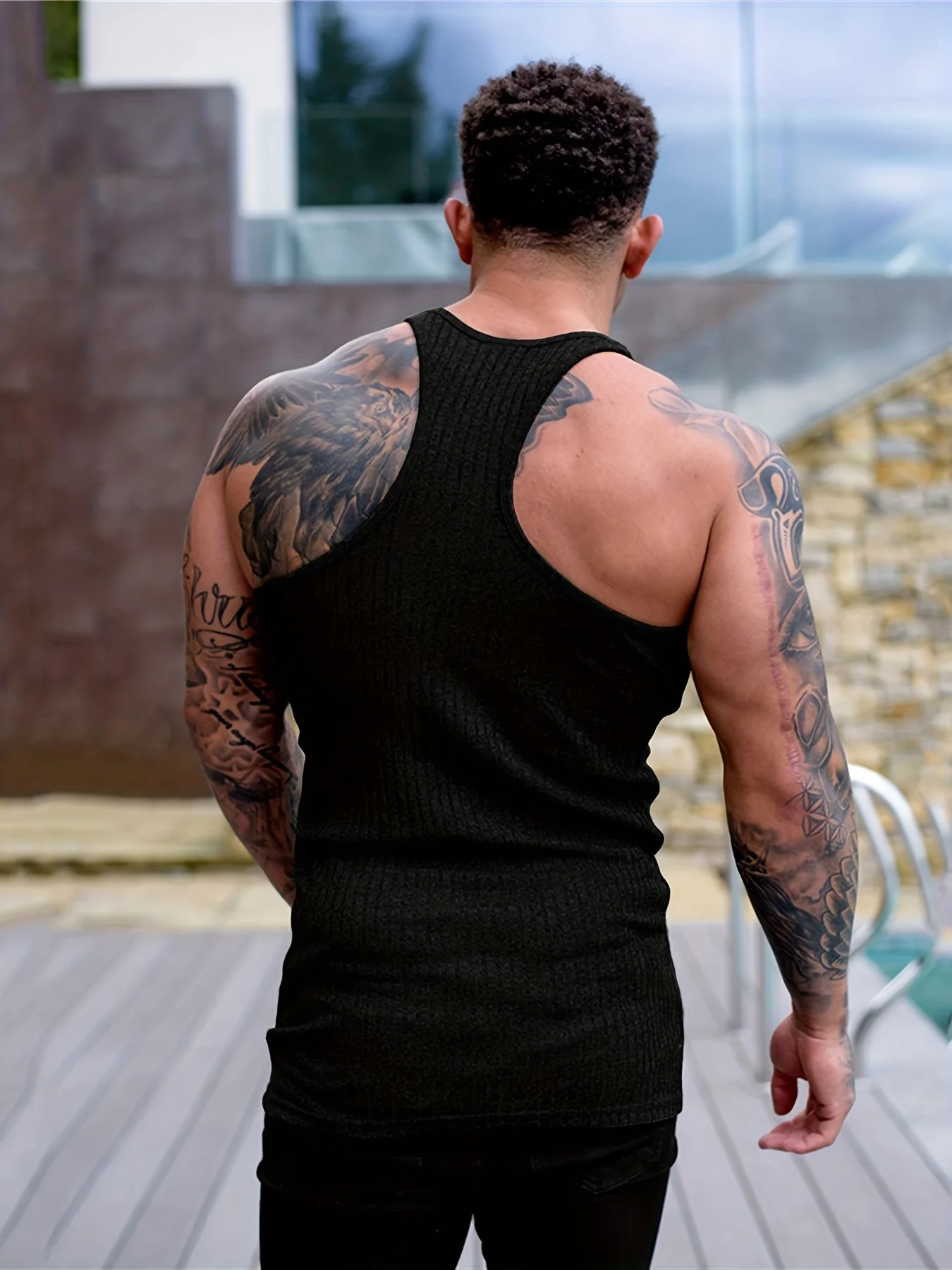 Summer New Fitness Clothes Quick Drying Tank Top Men's H-shaped Tight Vertical Stripe Muscle Exercise Tie Slim Fit High Elastic