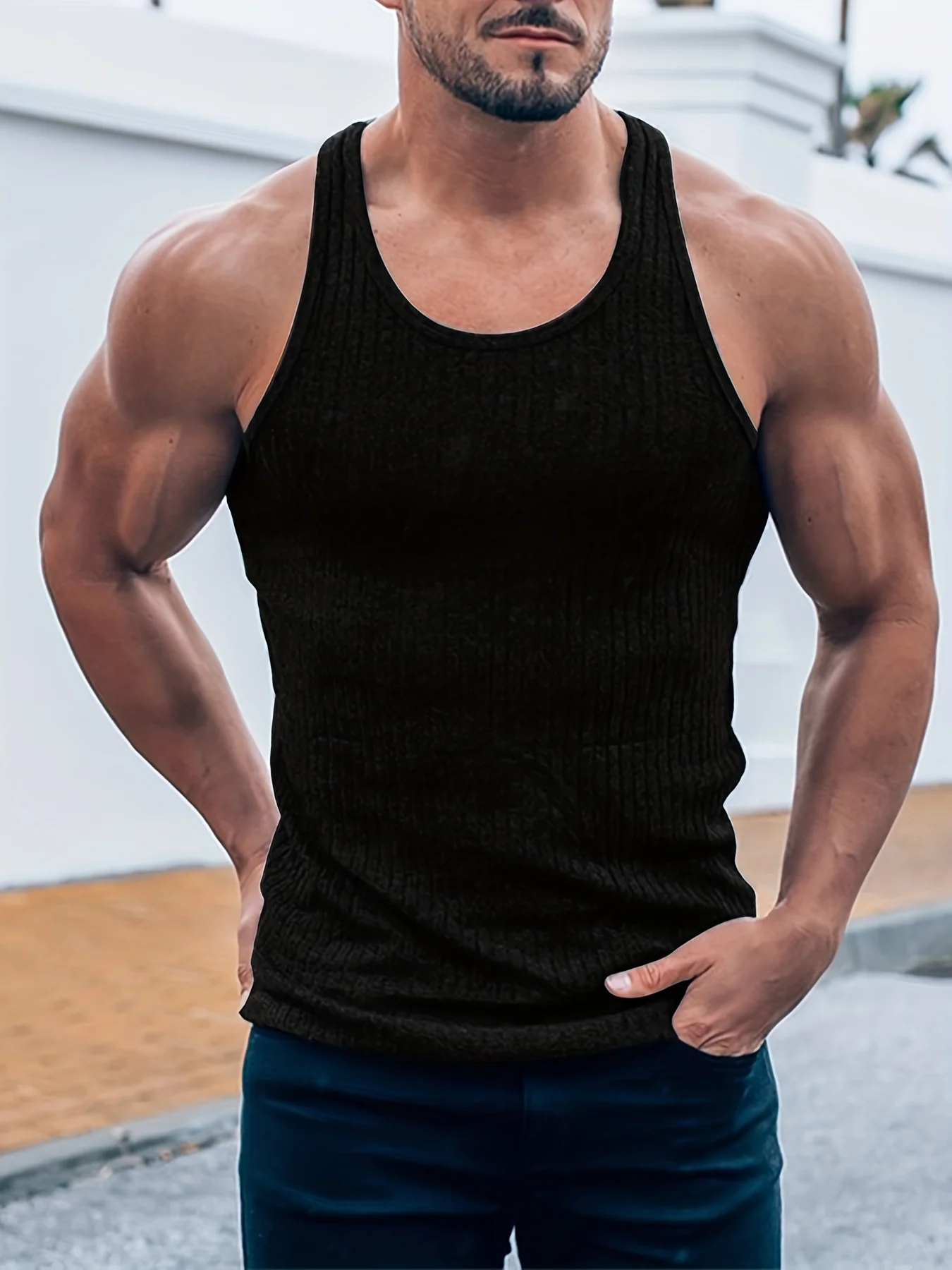 Summer New Fitness Clothes Quick Drying Tank Top Men's H-shaped Tight Vertical Stripe Muscle Exercise Tie Slim Fit High Elastic
