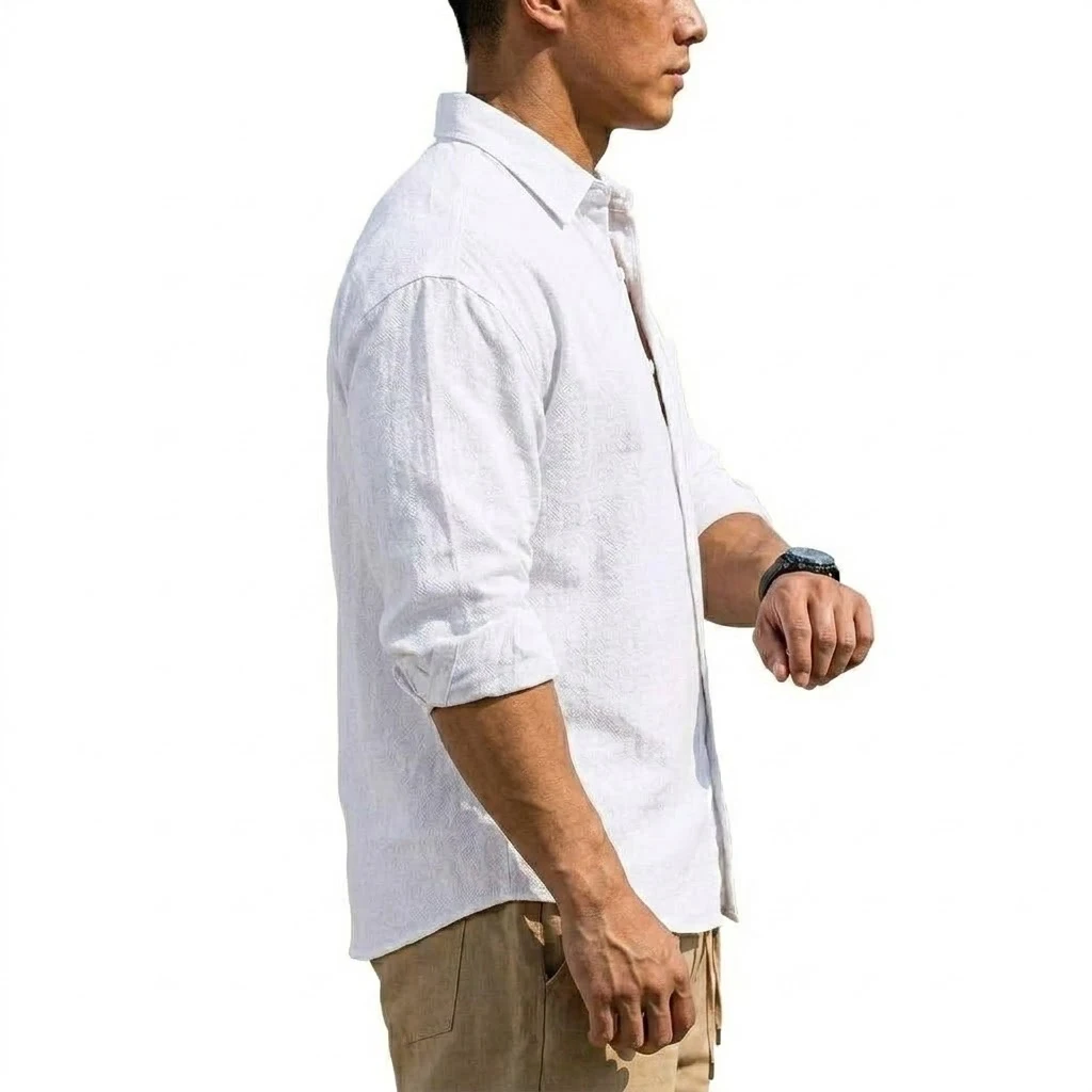 Korean Men's Long Sleeve Linen Shirt Luxury Cotton T Shirt Elegant Men's Shirts Summer Breathable Hawaiian Shirts Button T-shirt