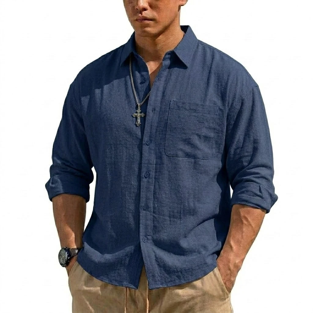 Korean Men's Long Sleeve Linen Shirt Luxury Cotton T Shirt Elegant Men's Shirts Summer Breathable Hawaiian Shirts Button T-shirt