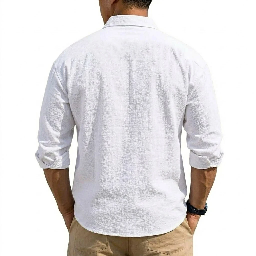 Korean Men's Long Sleeve Linen Shirt Luxury Cotton T Shirt Elegant Men's Shirts Summer Breathable Hawaiian Shirts Button T-shirt