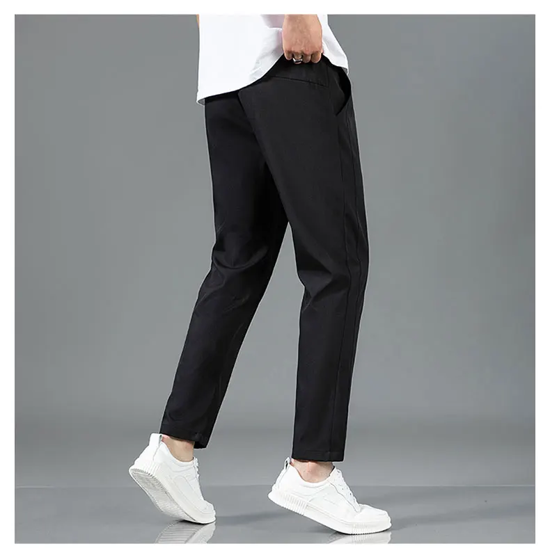 Ice Silk Men's Pants 2025 Summer New Black Gray Thin Business Casual Pants Outdoor Elastic Breathable Straight Leg Sweatpants