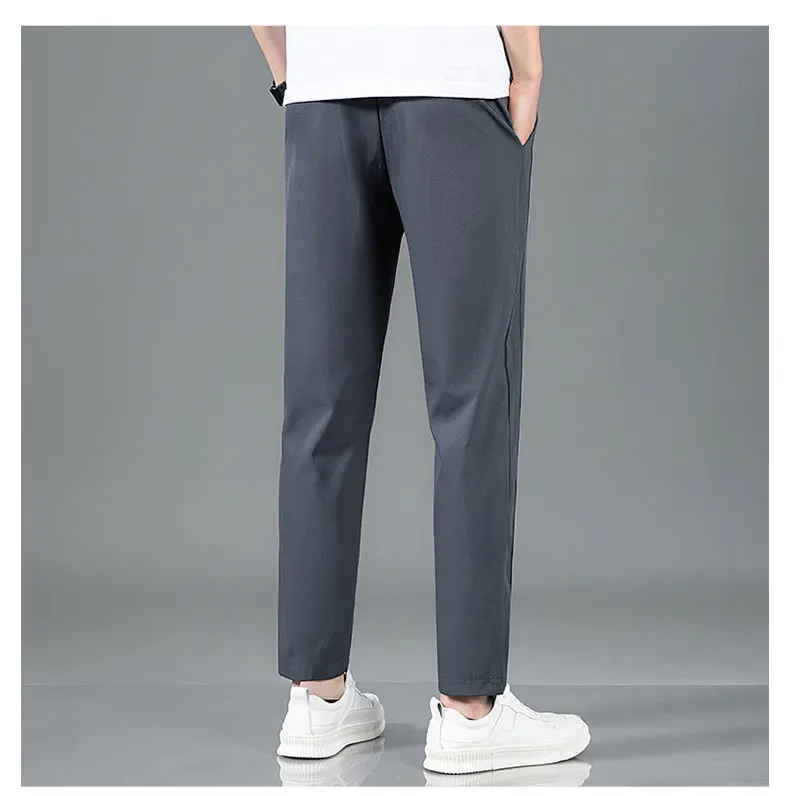Ice Silk Men's Pants 2025 Summer New Black Gray Thin Business Casual Pants Outdoor Elastic Breathable Straight Leg Sweatpants