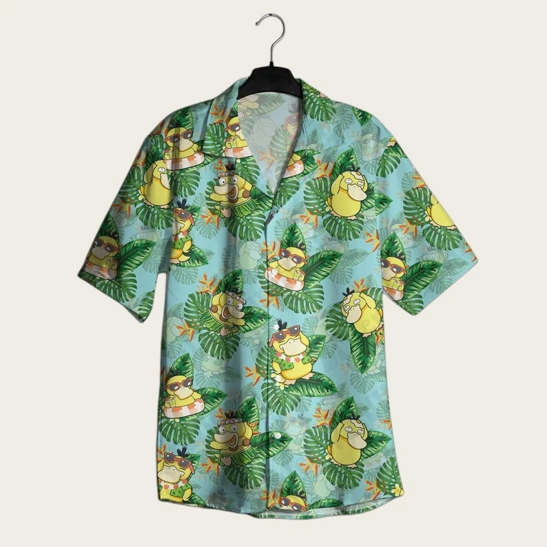 2026 Fashion New Pok É Mon Psyduck Hawaiian Style Shirt and Shorts Set Men/Women Home Casual Pajama Set Beach Party Clothing