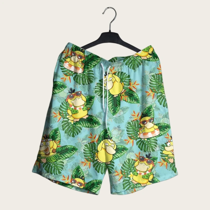 2026 Fashion New Pok É Mon Psyduck Hawaiian Style Shirt and Shorts Set Men/Women Home Casual Pajama Set Beach Party Clothing