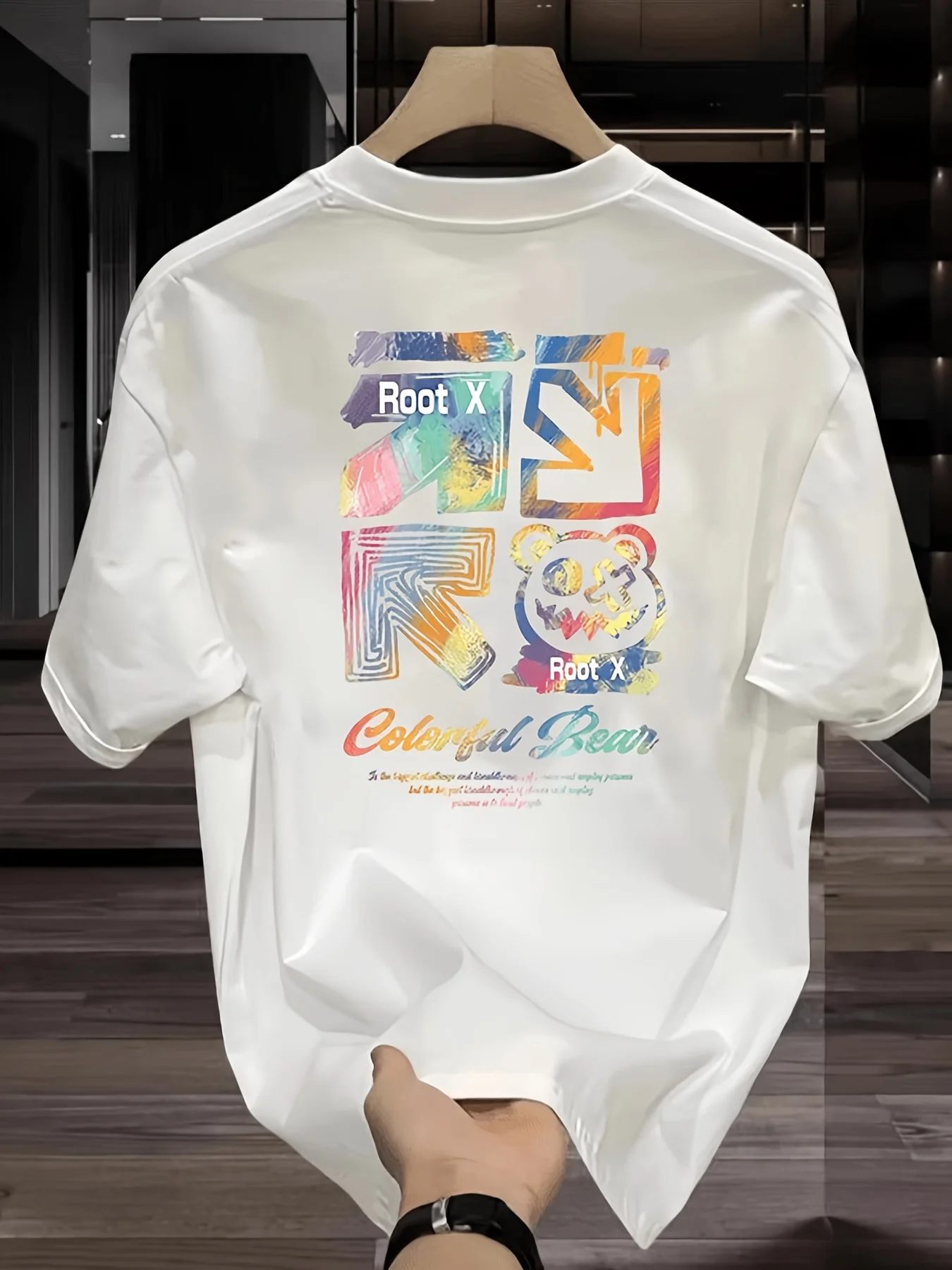 "Colorful Bear" Gradient Graffiti Men's T-shirt Streetwear Graphic Oversized Cotton Short Sleeve Tops Summer Streetwear