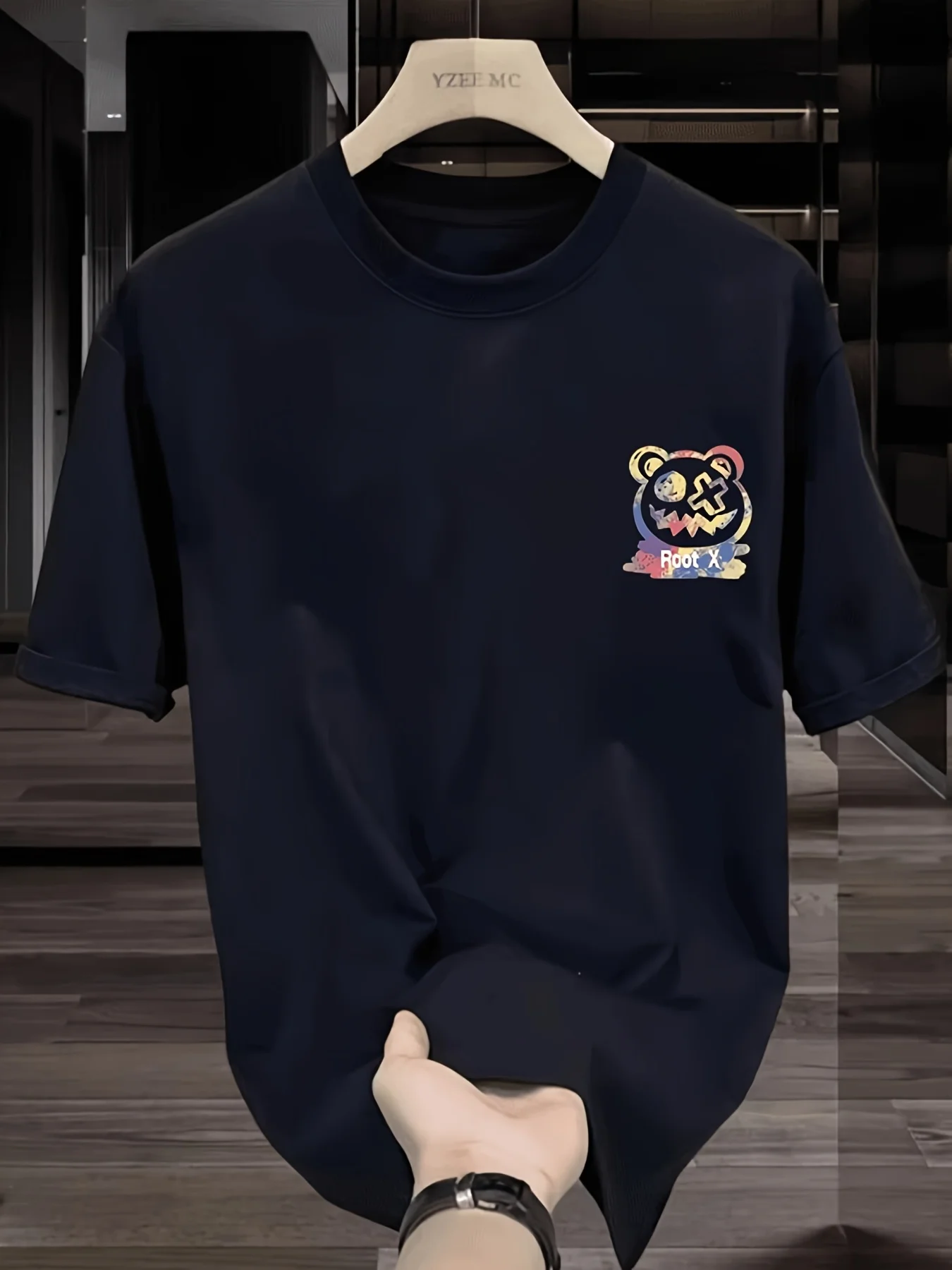 "Colorful Bear" Gradient Graffiti Men's T-shirt Streetwear Graphic Oversized Cotton Short Sleeve Tops Summer Streetwear