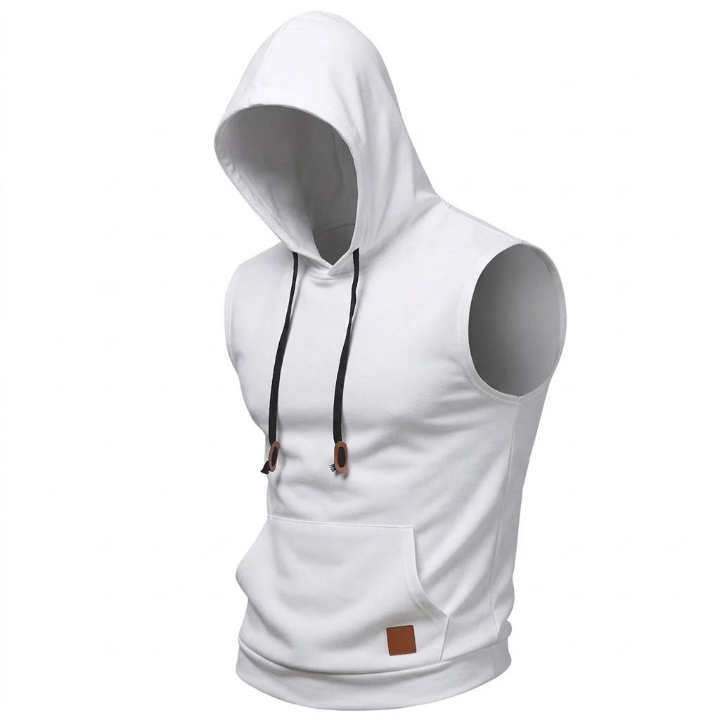 New Mens Sleeveless Hoodie Lightweight Hooded Mens Sweatshirt Vest Workout Luxury Clothes Tank Tops Fitness Hoodies for Men