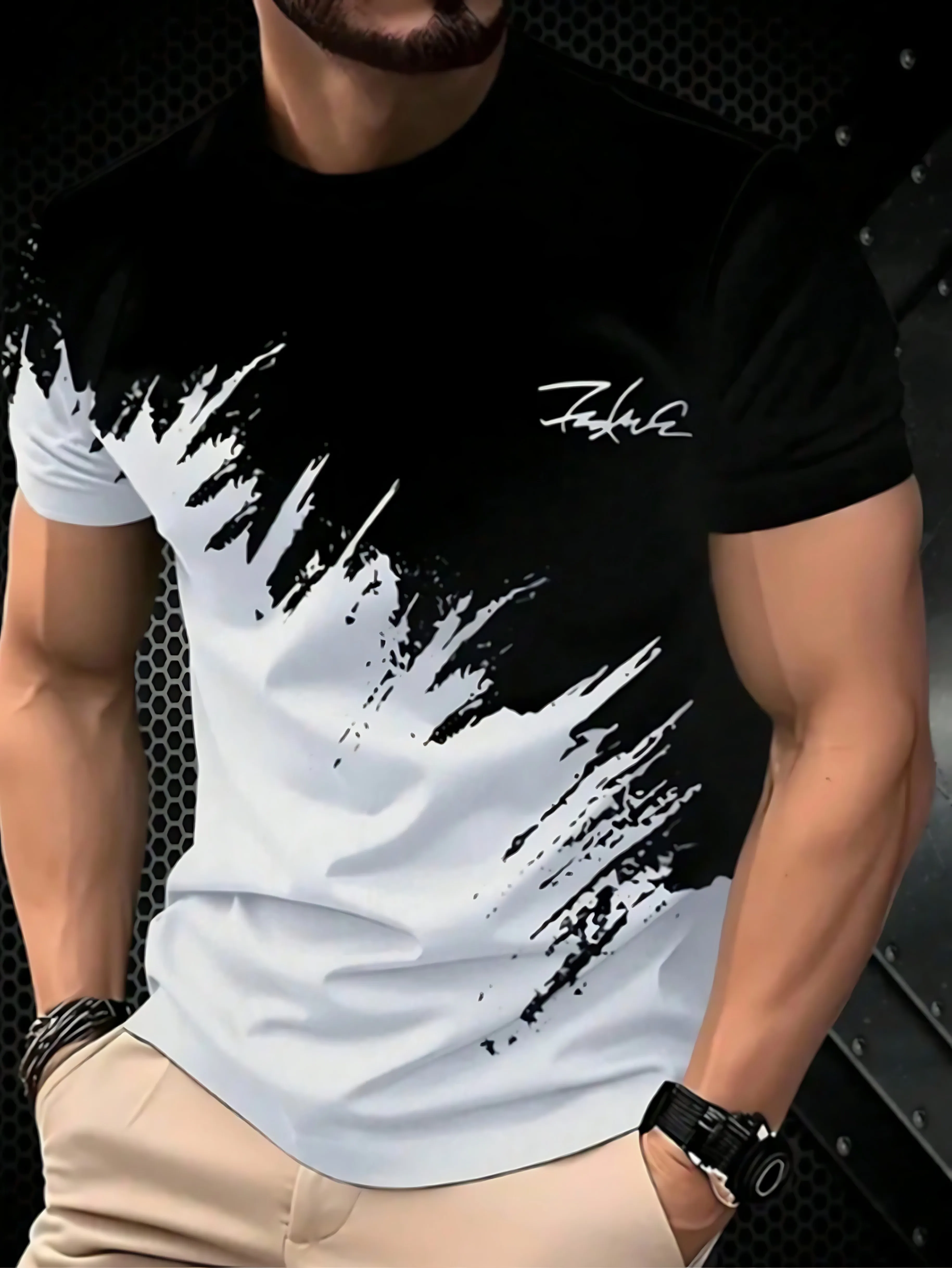 The new men's T-shirt for summer 2025 is casual soft comfortable and breathable with 3D gradient pattern printing