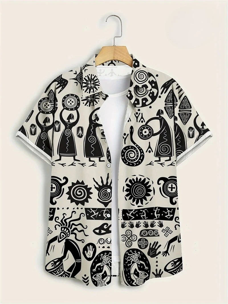 Hawaii Shirts for Men 3D Paisley Graphic Short-sleeved T-shirt Casual Lapel Buttons Male Tops Summer Oversized Bohemian Man Tees