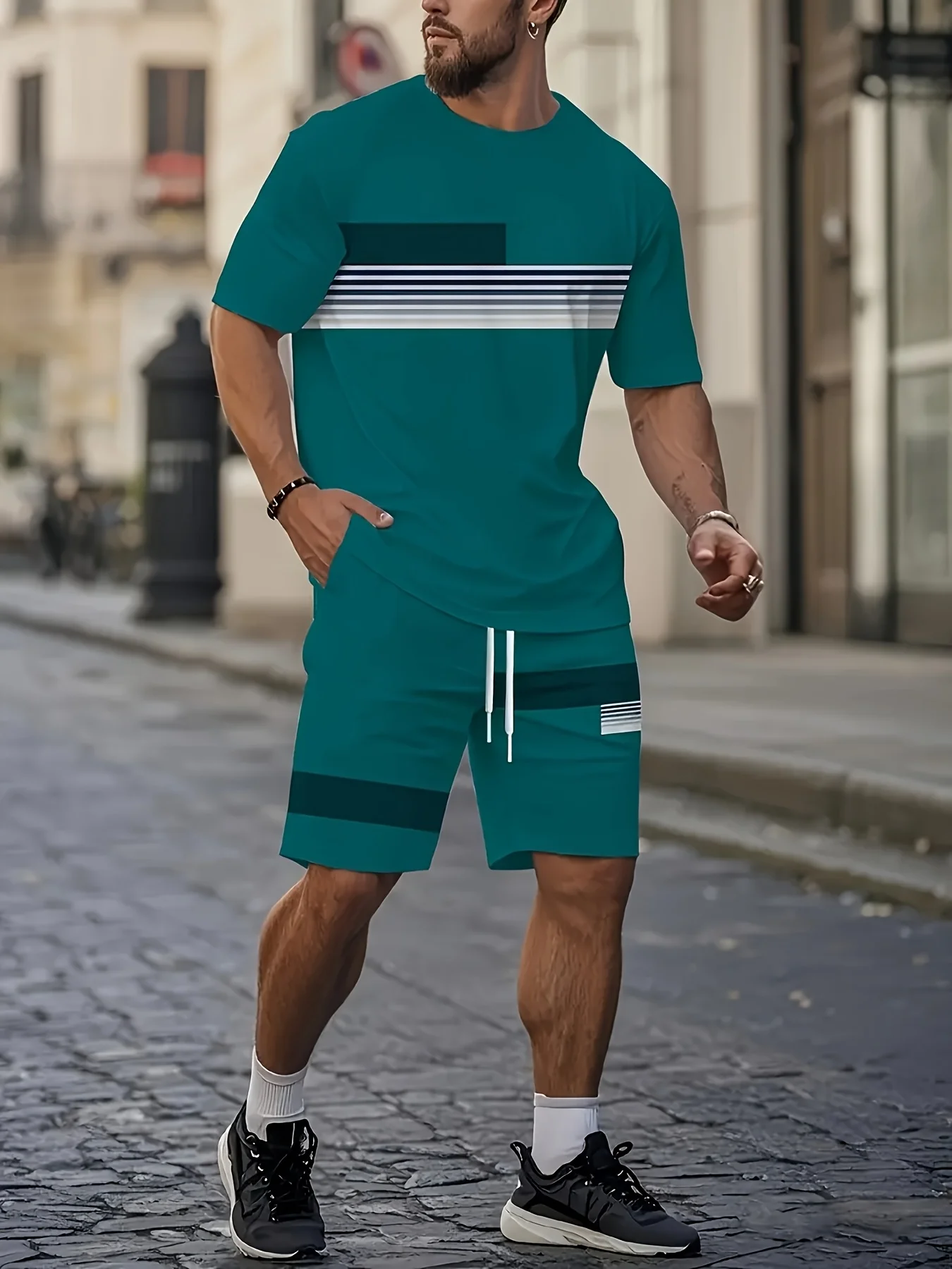 Summer 2025 Bestseller Men's Short-Sleeved Suit Breathable Casual and Fashionable 3D Printed Outdoor Streetwear