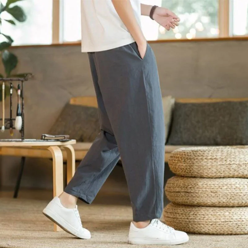 Men's Lightweight Ankel-Length Pants Solid Color Breathable Sweatpants Joggers Men Baggy Pants Streetwear Long Trousers Men