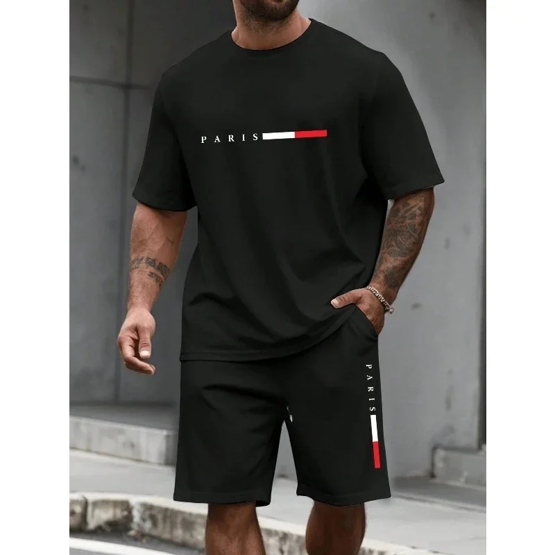 Men's Tracksuit 2 Piece O-neck Short Sleeve Shirt Shorts Set Men's Running Suit Plus Size T shirts Man Clothing Summer T-shirt