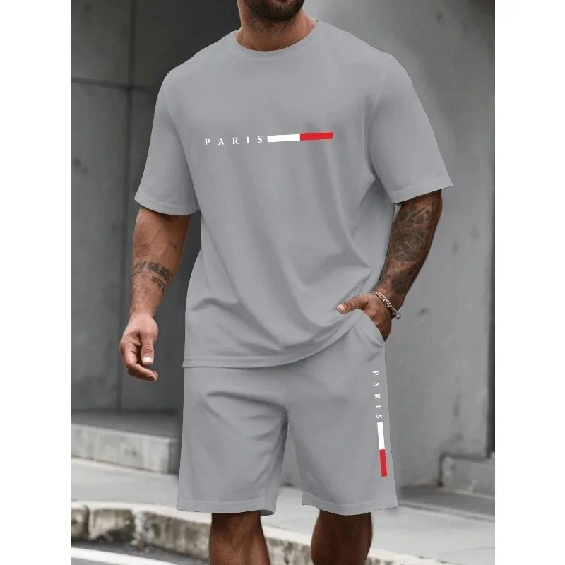 Men's Tracksuit 2 Piece O-neck Short Sleeve Shirt Shorts Set Men's Running Suit Plus Size T shirts Man Clothing Summer T-shirt