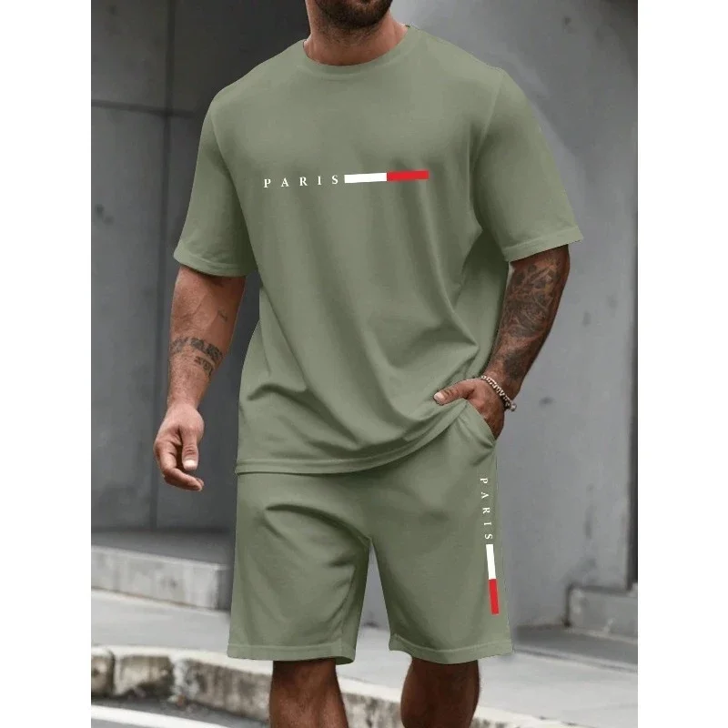 Men's Tracksuit 2 Piece O-neck Short Sleeve Shirt Shorts Set Men's Running Suit Plus Size T shirts Man Clothing Summer T-shirt