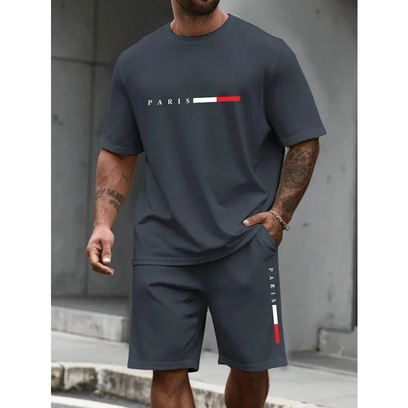 Men's Tracksuit 2 Piece O-neck Short Sleeve Shirt Shorts Set Men's Running Suit Plus Size T shirts Man Clothing Summer T-shirt