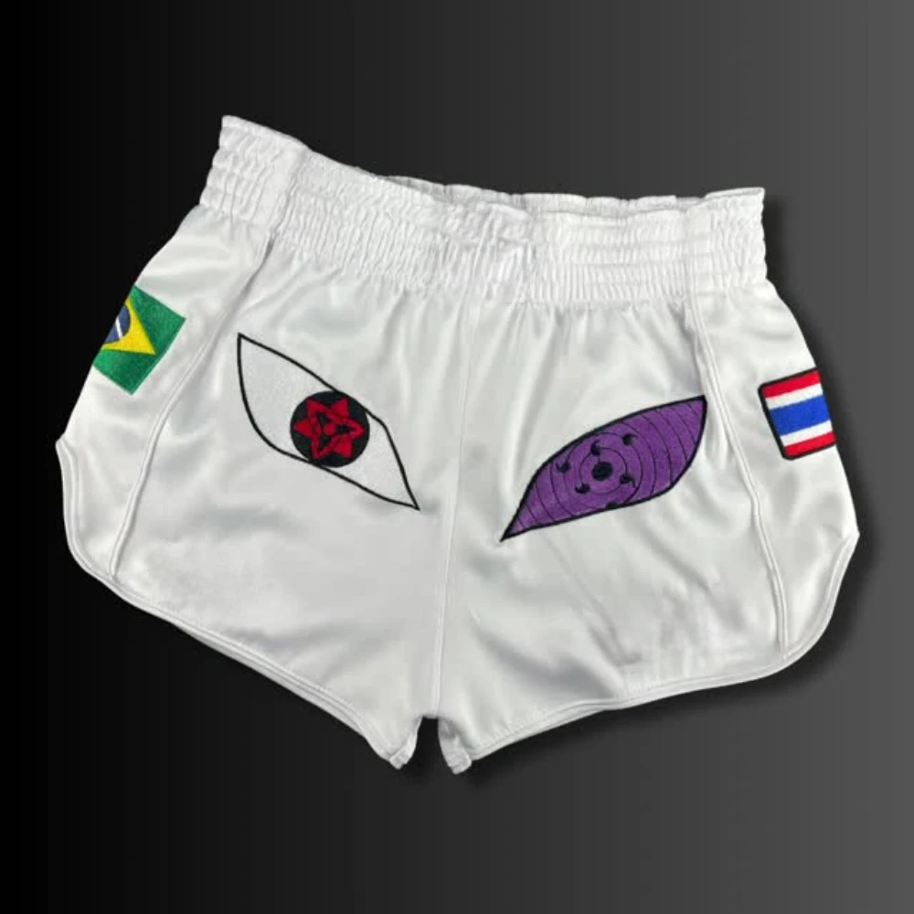 New White Sharingan 3D Cartoon Muay Thai Shorts Men Oversized Quick-dry MMA Sports Shorts Octagonal Cage Fighting Night Shorts