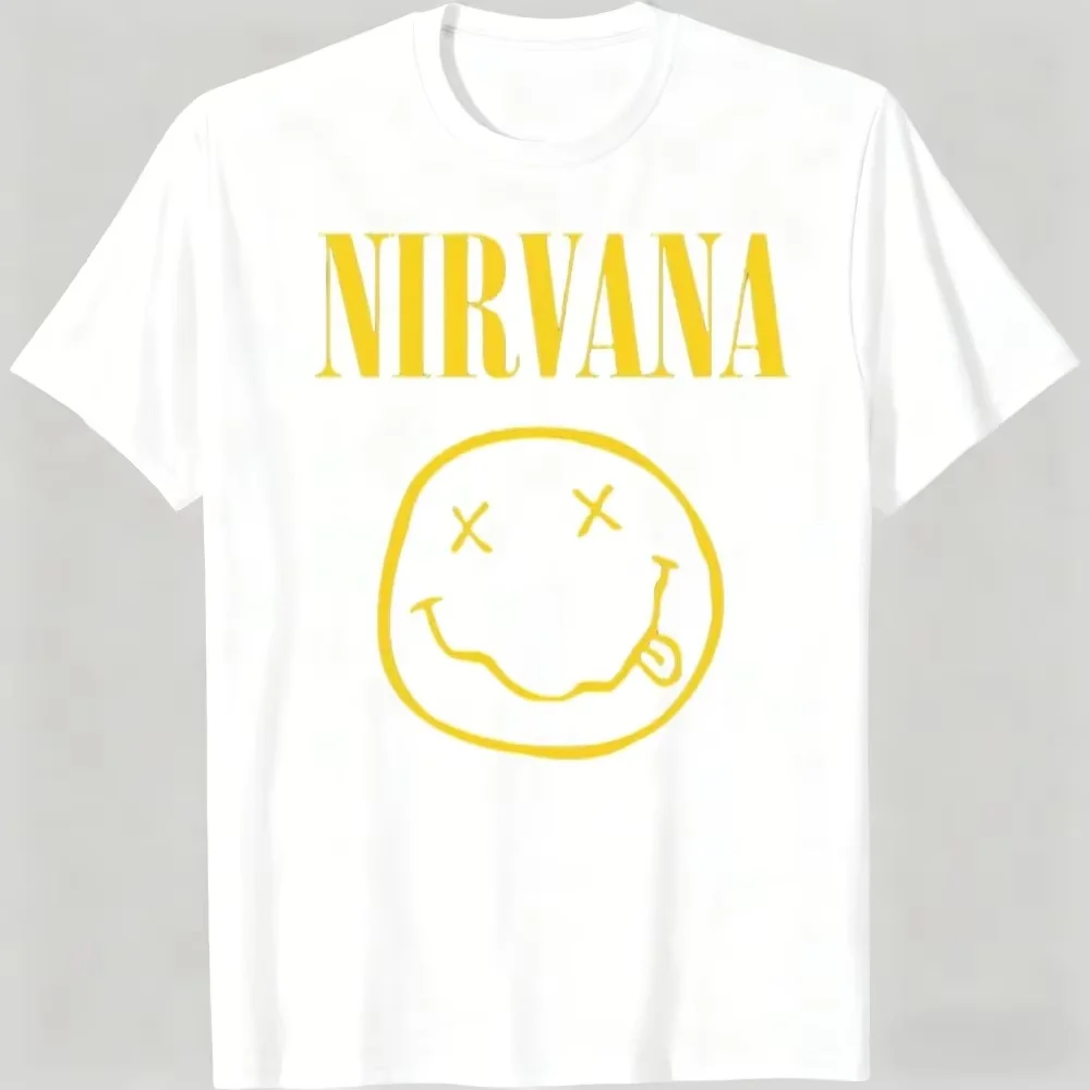 New Nirvana Rock Band Men's T-shirt Hip-Hop Style Men's and Women's Oversized Y2K Tee Casual Loose Outdoor Street Unisex Clothes