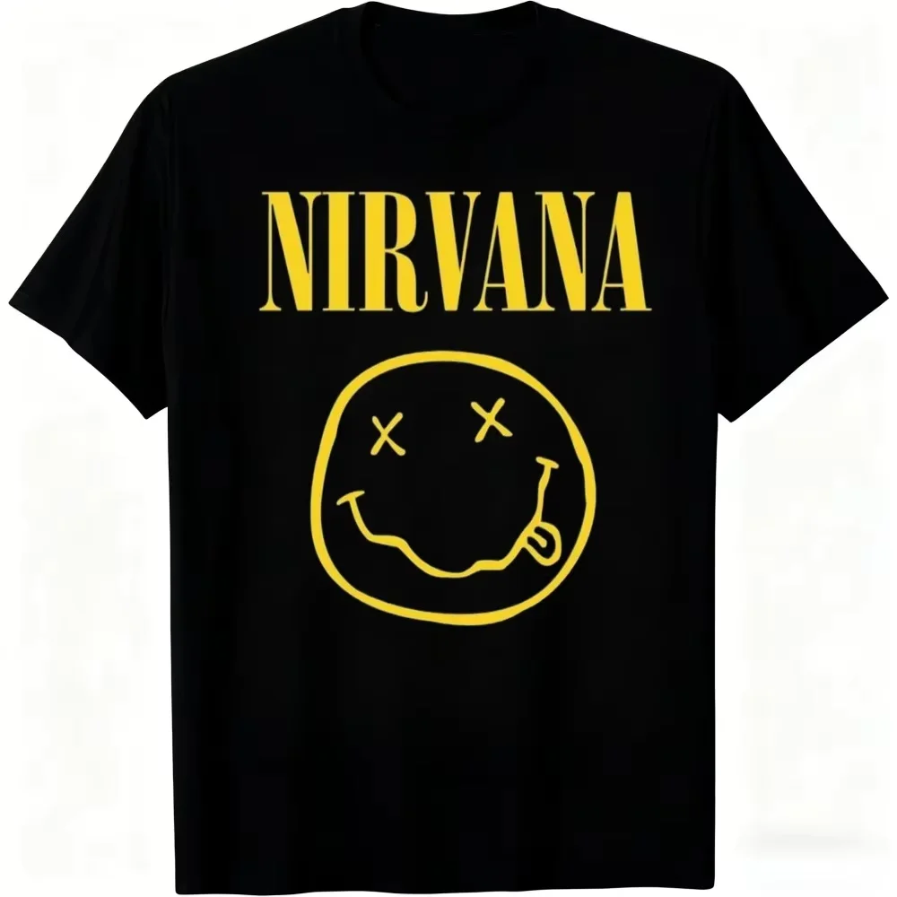 New Nirvana Rock Band Men's T-shirt Hip-Hop Style Men's and Women's Oversized Y2K Tee Casual Loose Outdoor Street Unisex Clothes