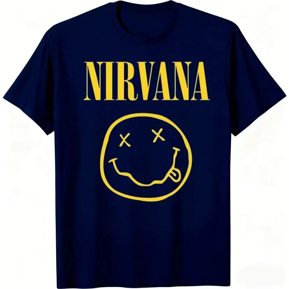 New Nirvana Rock Band Men's T-shirt Hip-Hop Style Men's and Women's Oversized Y2K Tee Casual Loose Outdoor Street Unisex Clothes
