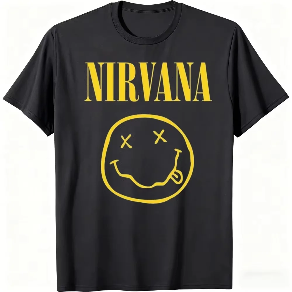 New Nirvana Rock Band Men's T-shirt Hip-Hop Style Men's and Women's Oversized Y2K Tee Casual Loose Outdoor Street Unisex Clothes