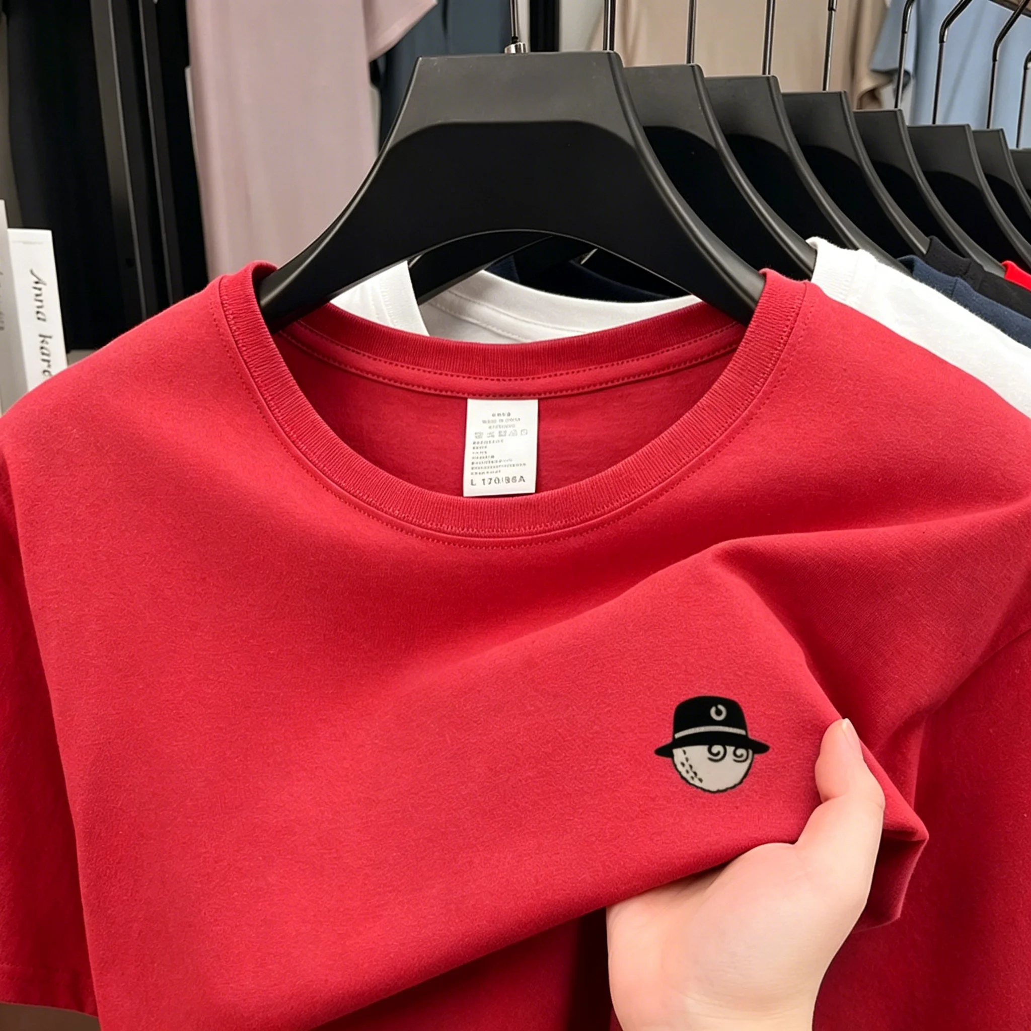 Cotton100 High End Design Brand Men's Summer Short Sleeve Round-Neck Versatile T-Shirt Fashion Sport Casual Men's embroidery